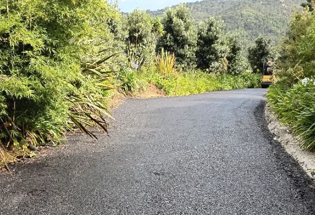 Recycled asphalt driveway curving through native bush